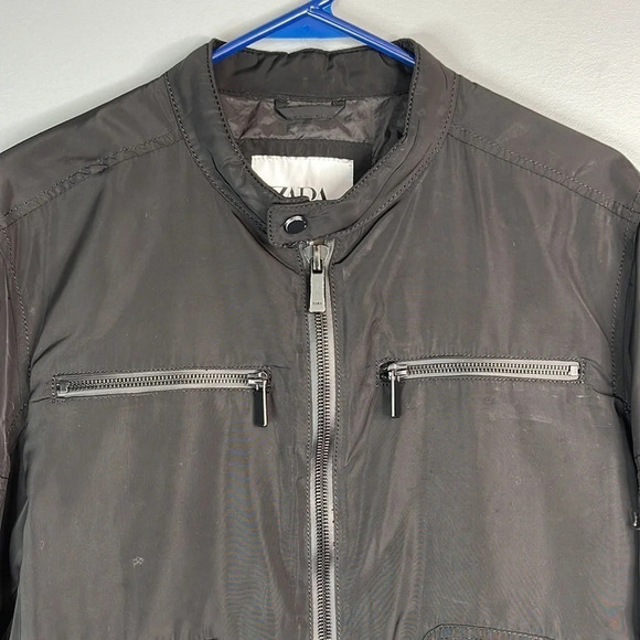 ZARA Black Moto Jacket Pockets Lightweight Zip Front Baddie *As is* Size S - Picture 3 of 11